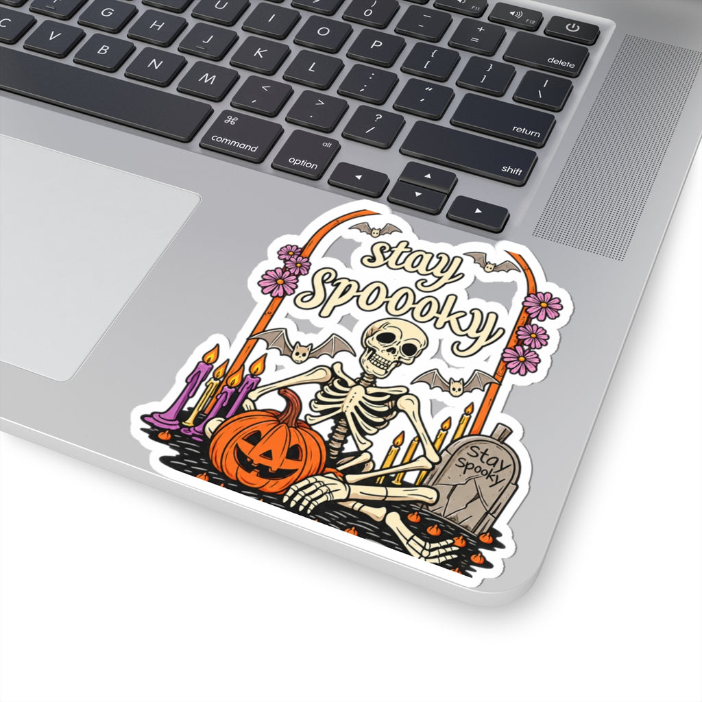 Stay Spoooky Skeleton sticker | Halloween pumpkin, bats, tombstone kiss-cut sticker