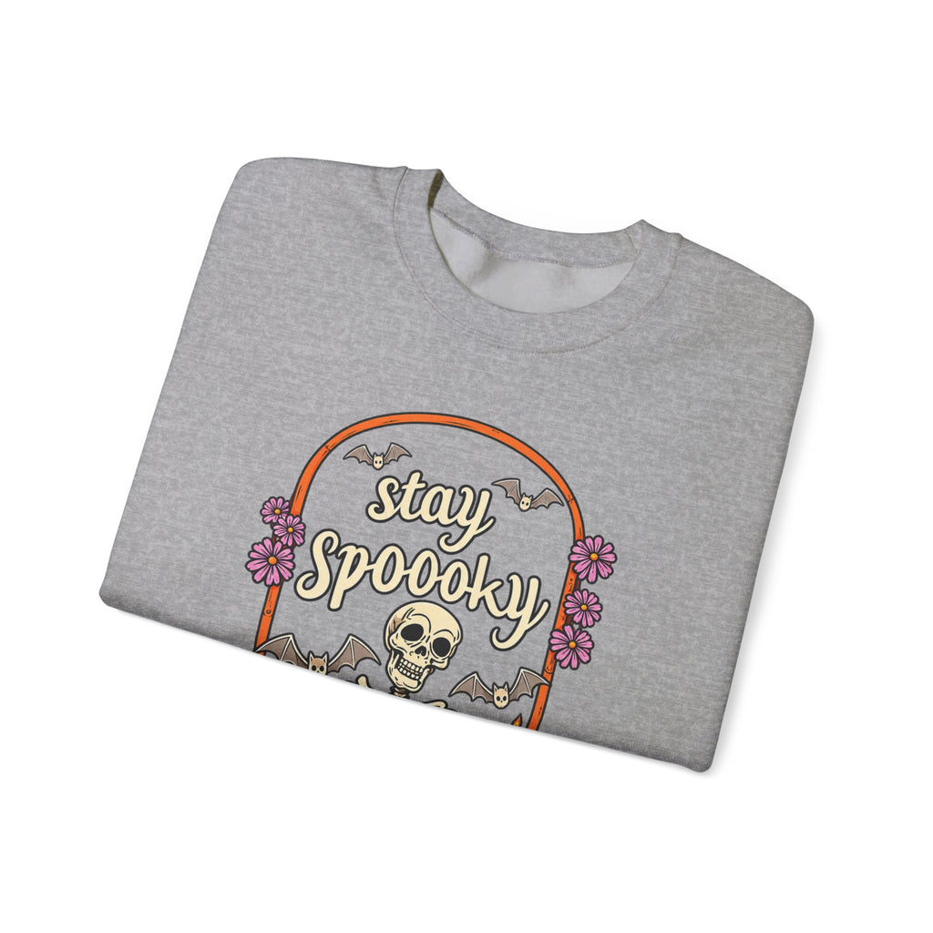 Stay Spooky Skeleton Cemetery Sweatshirt | Halloween Pumpkin Tombstone Design