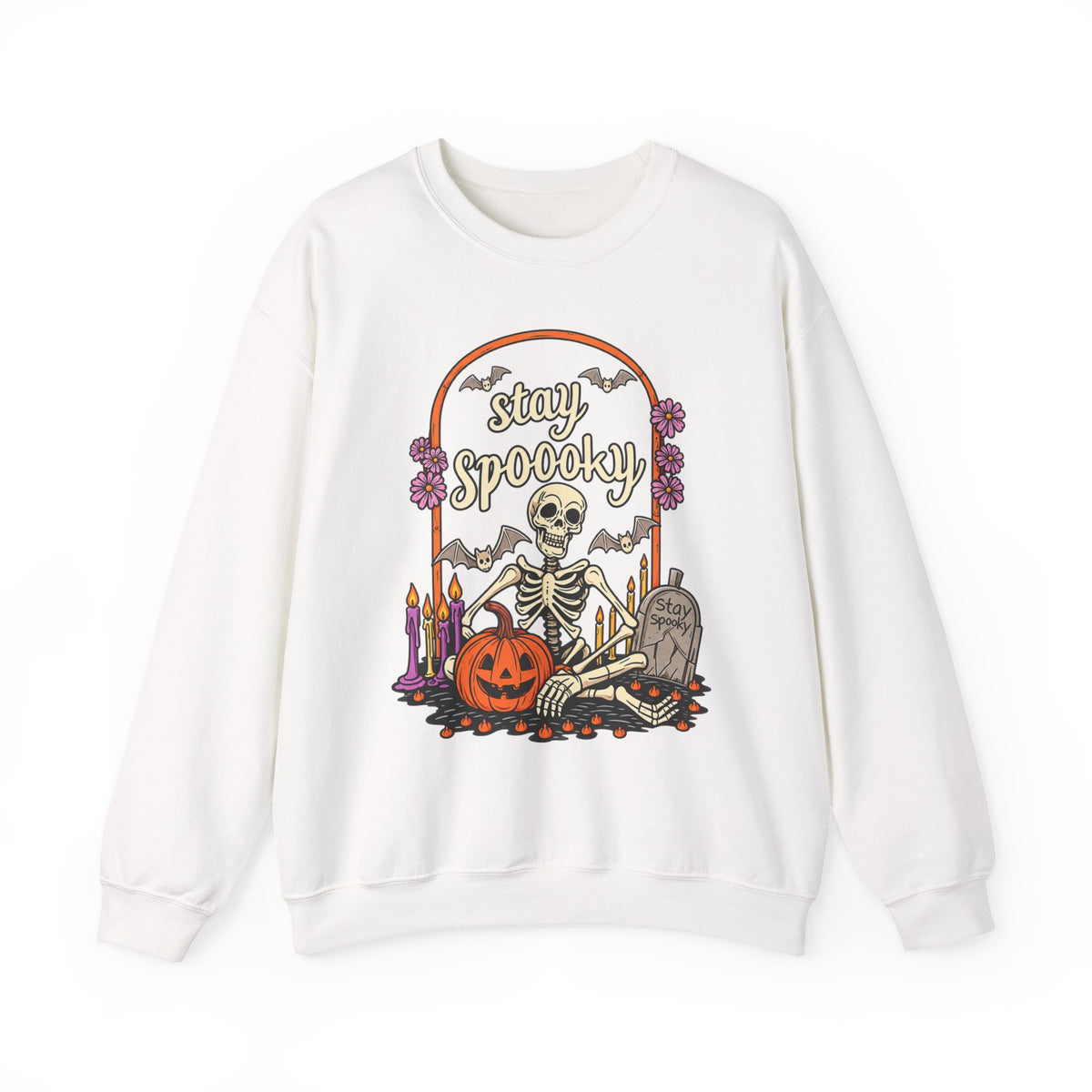 Stay Spooky Skeleton Cemetery Sweatshirt | Halloween Pumpkin Tombstone Design