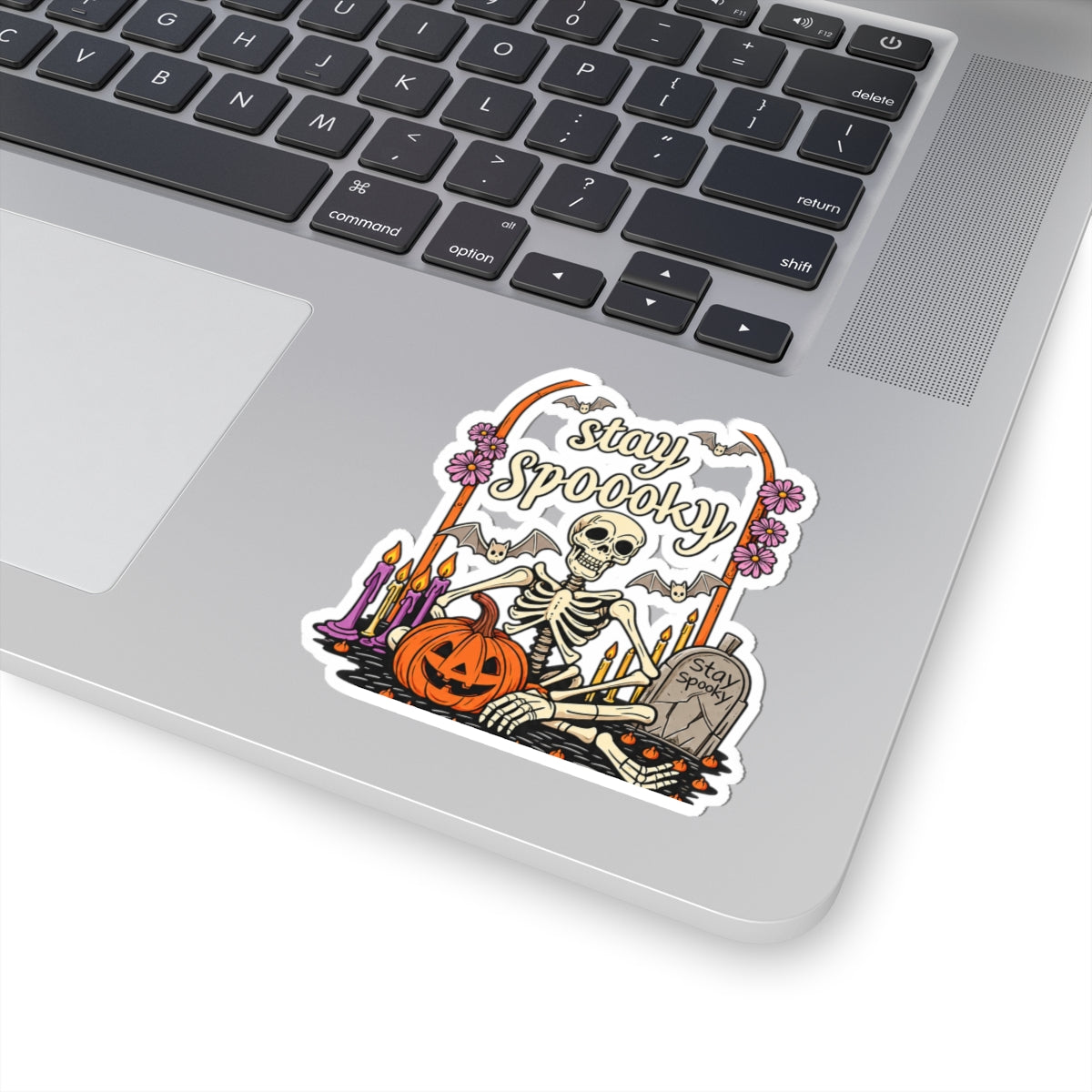 Stay Spoooky Skeleton sticker | Halloween pumpkin, bats, tombstone kiss-cut sticker