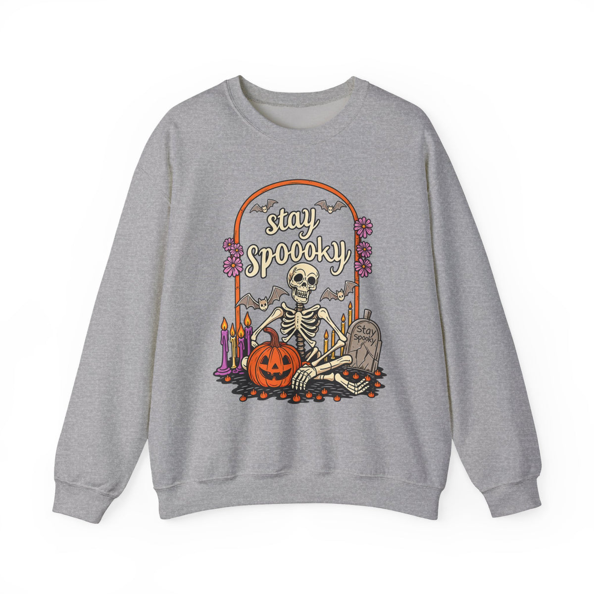 Stay Spooky Skeleton Cemetery Sweatshirt | Halloween Pumpkin Tombstone Design