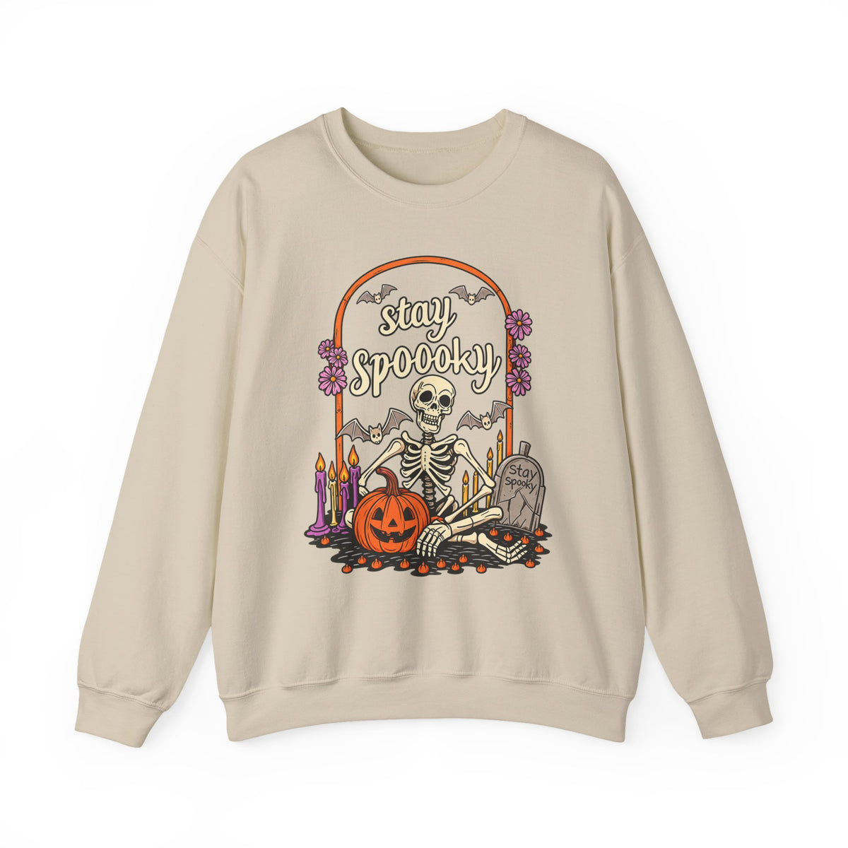 Stay Spooky Skeleton Cemetery Sweatshirt | Halloween Pumpkin Tombstone Design