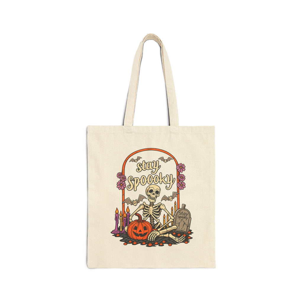 Spooky Skeleton Graveyard Tote Bag | Halloween Pumpkin Candles