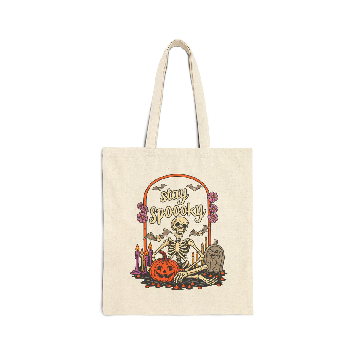Spooky Skeleton Graveyard Tote Bag | Halloween Pumpkin Candles