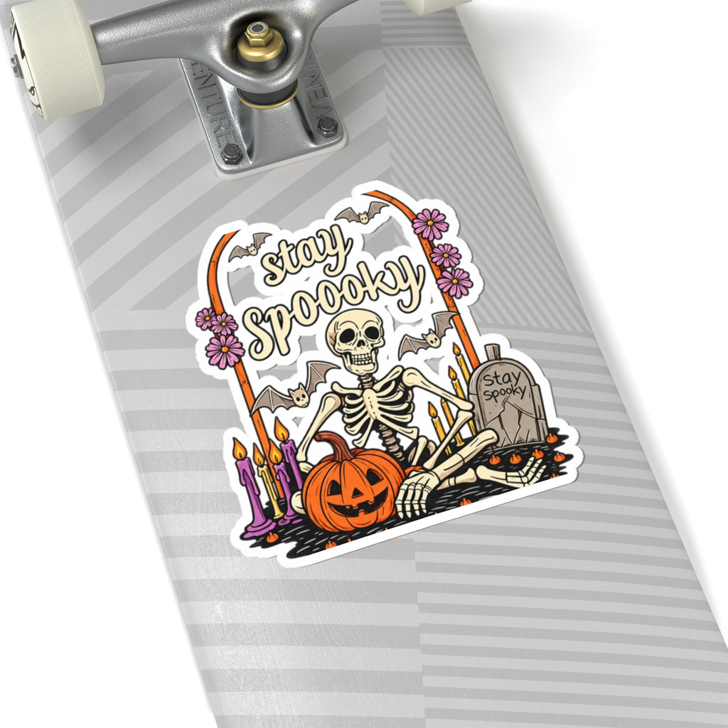 Stay Spoooky Skeleton sticker | Halloween pumpkin, bats, tombstone kiss-cut sticker