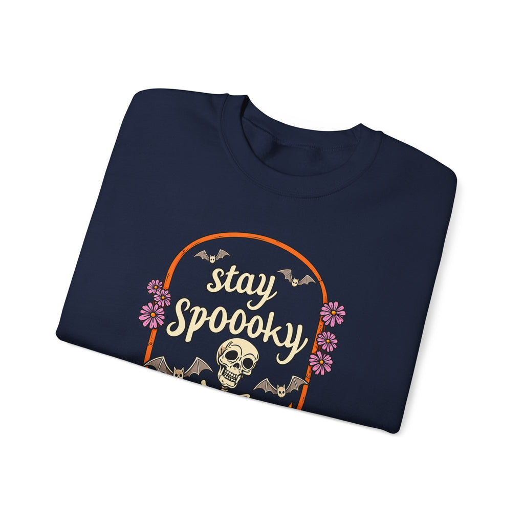 Stay Spooky Skeleton Cemetery Sweatshirt | Halloween Pumpkin Tombstone Design