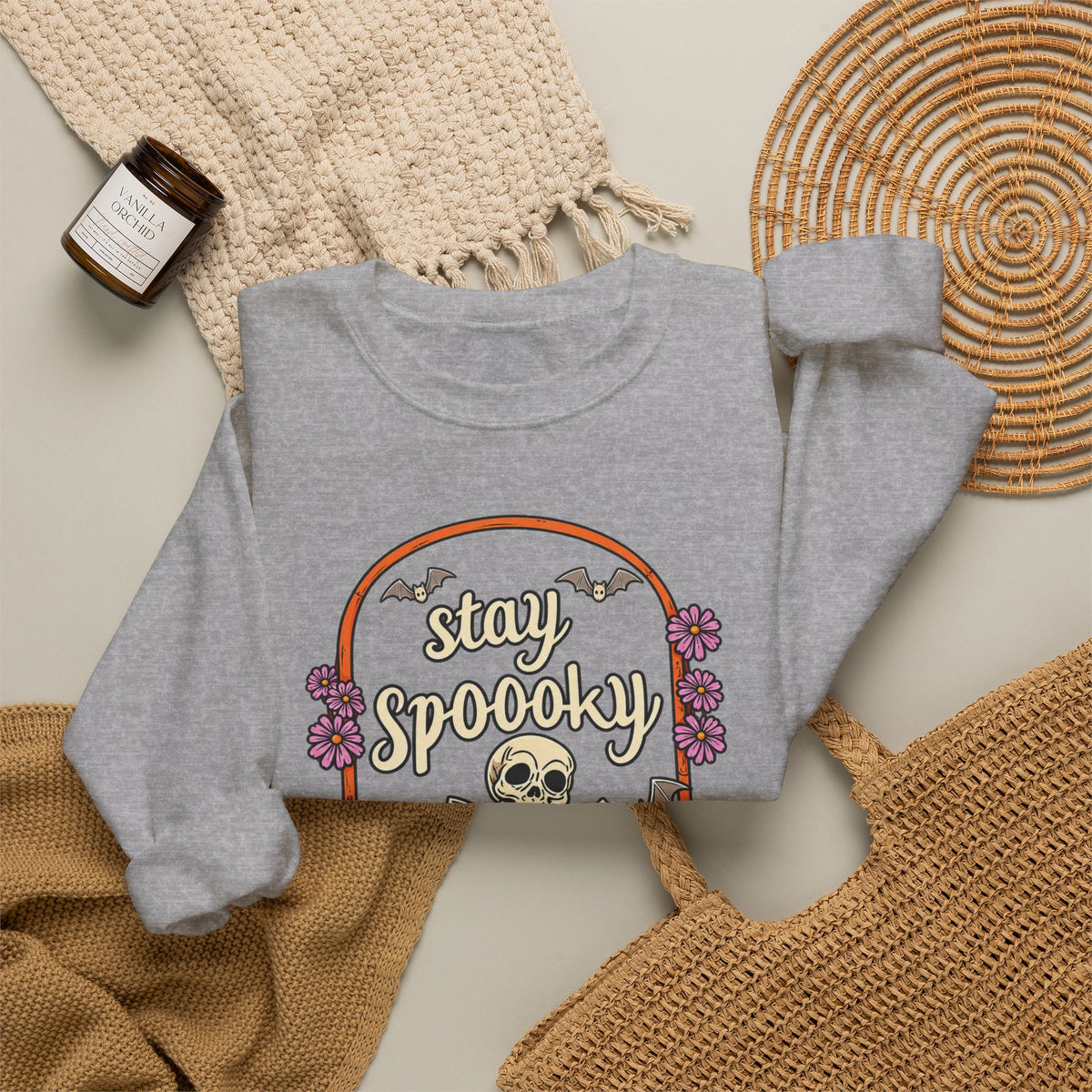Stay Spooky Skeleton Cemetery Sweatshirt | Halloween Pumpkin Tombstone Design