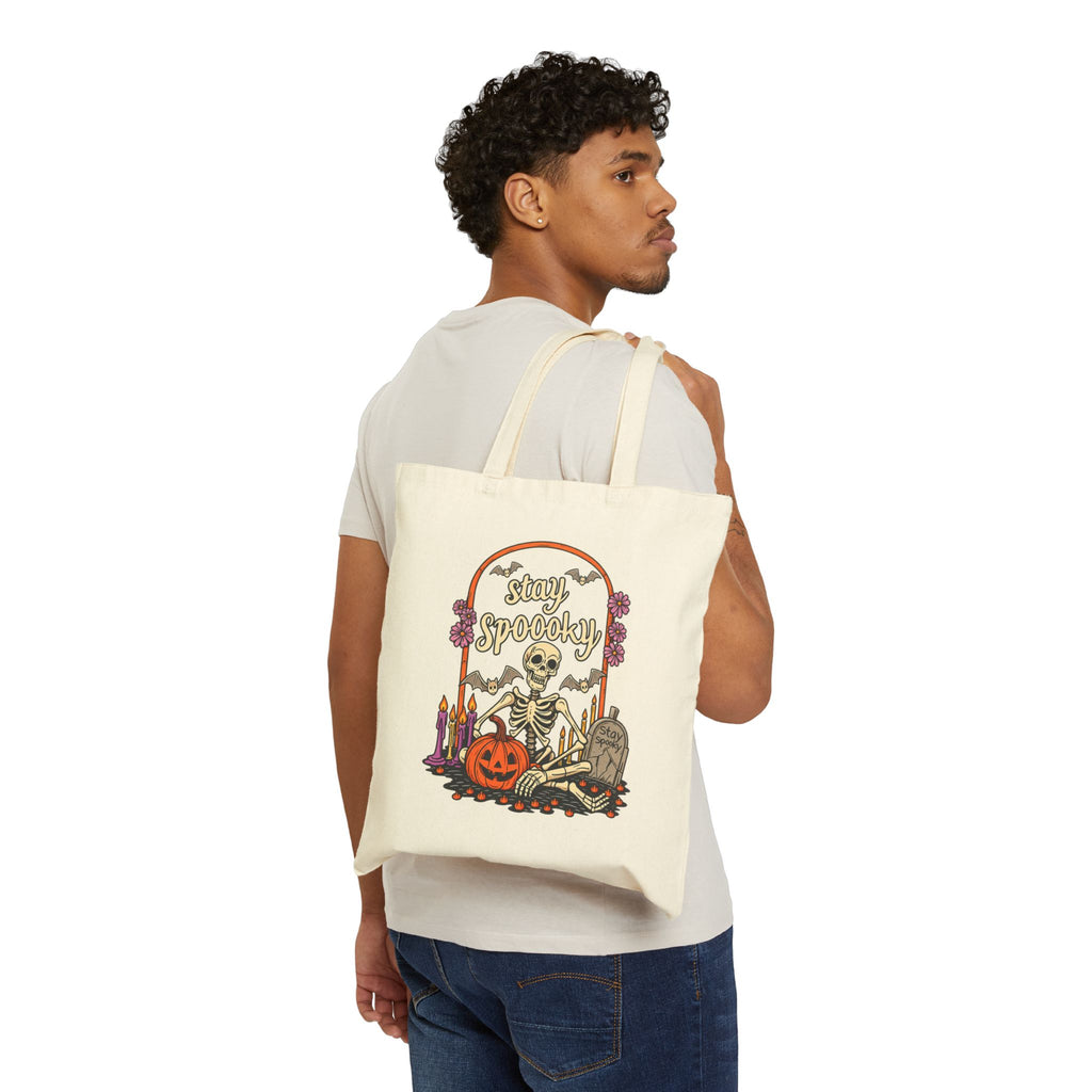 Spooky Skeleton Graveyard Tote Bag | Halloween Pumpkin Candles