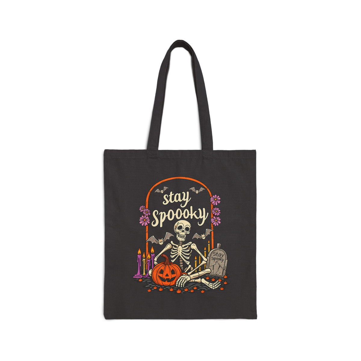 Spooky Skeleton Graveyard Tote Bag | Halloween Pumpkin Candles