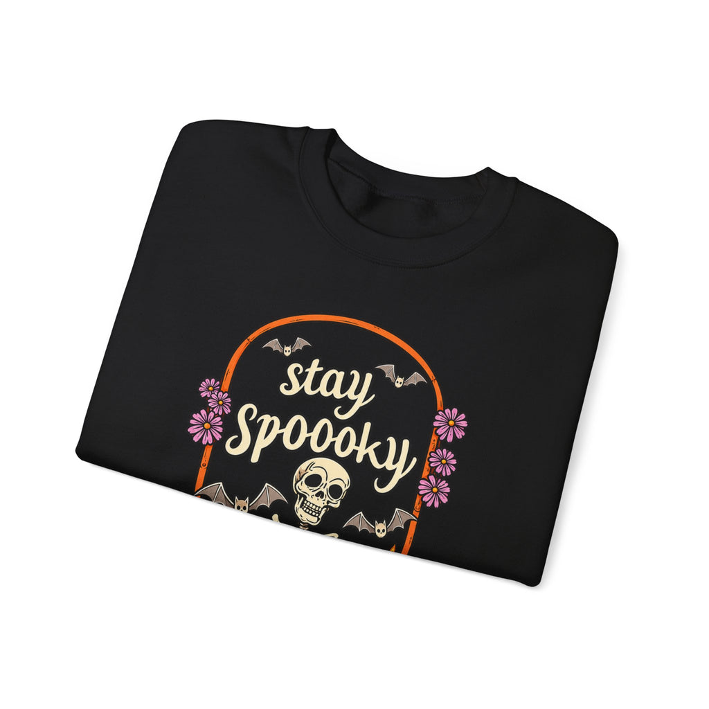 Stay Spooky Skeleton Cemetery Sweatshirt | Halloween Pumpkin Tombstone Design