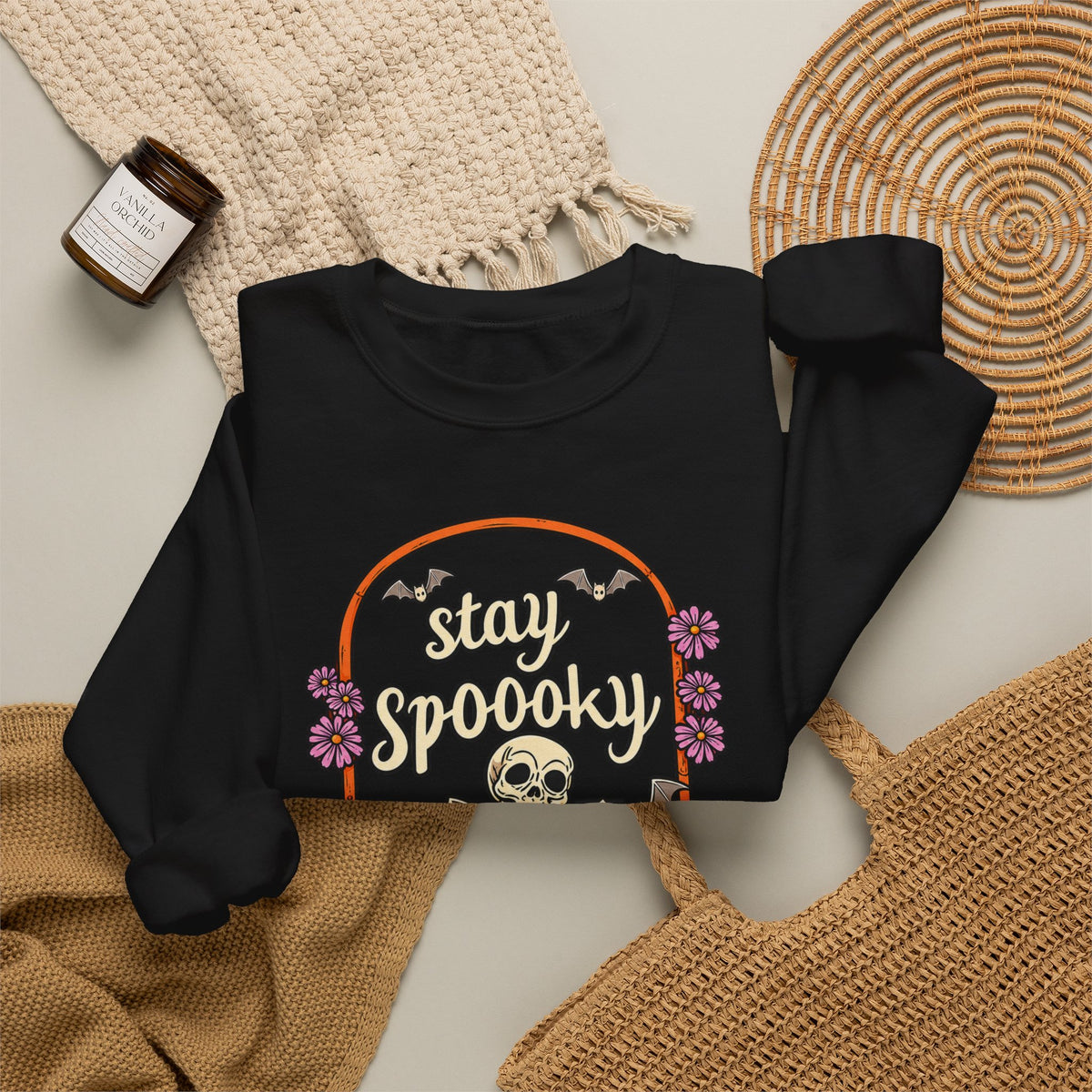 Stay Spooky Skeleton Cemetery Sweatshirt | Halloween Pumpkin Tombstone Design
