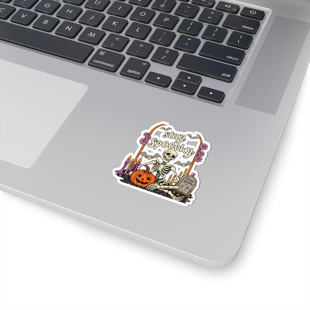 Stay Spoooky Skeleton sticker | Halloween pumpkin, bats, tombstone kiss-cut sticker