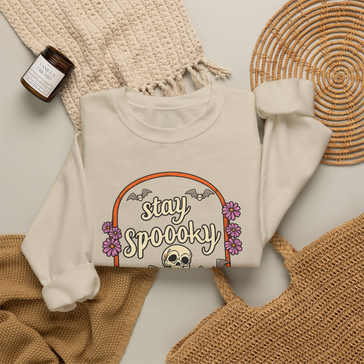 Stay Spooky Skeleton Cemetery Sweatshirt | Halloween Pumpkin Tombstone Design