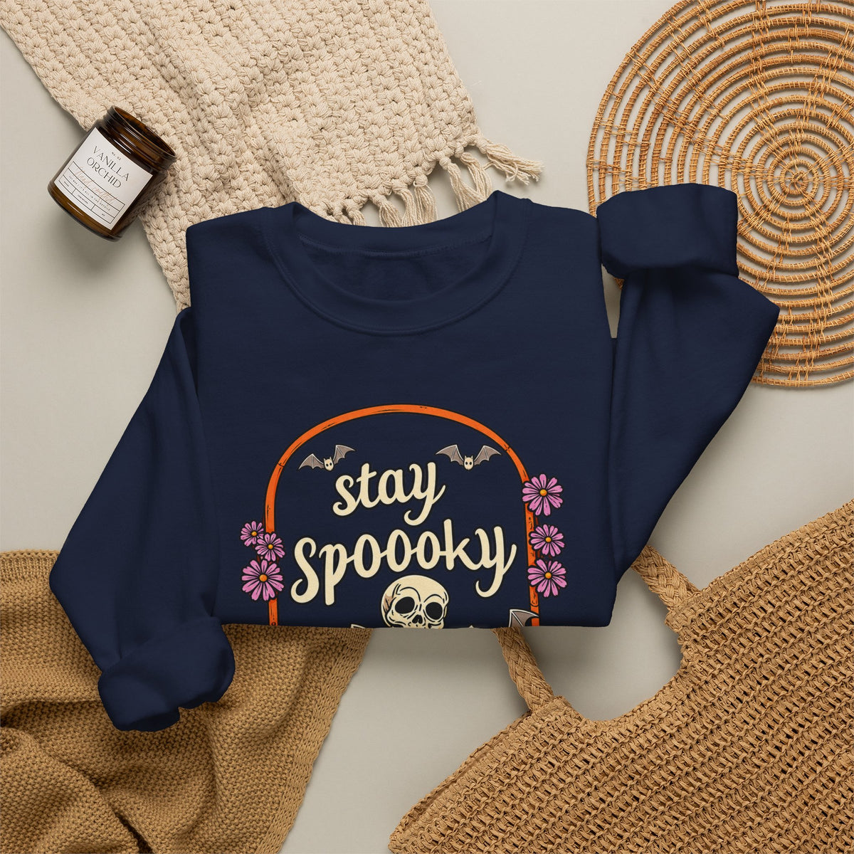 Stay Spooky Skeleton Cemetery Sweatshirt | Halloween Pumpkin Tombstone Design