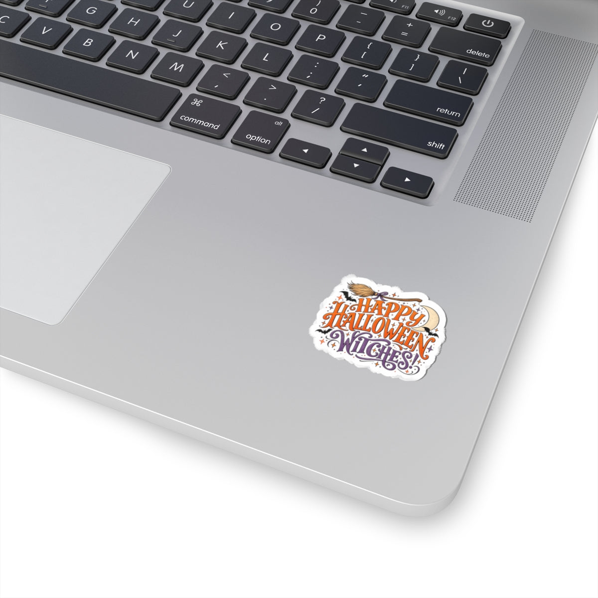 Happy Halloween Witches Sticker — Cute Witch Broom & Moon Kiss-Cut Decal