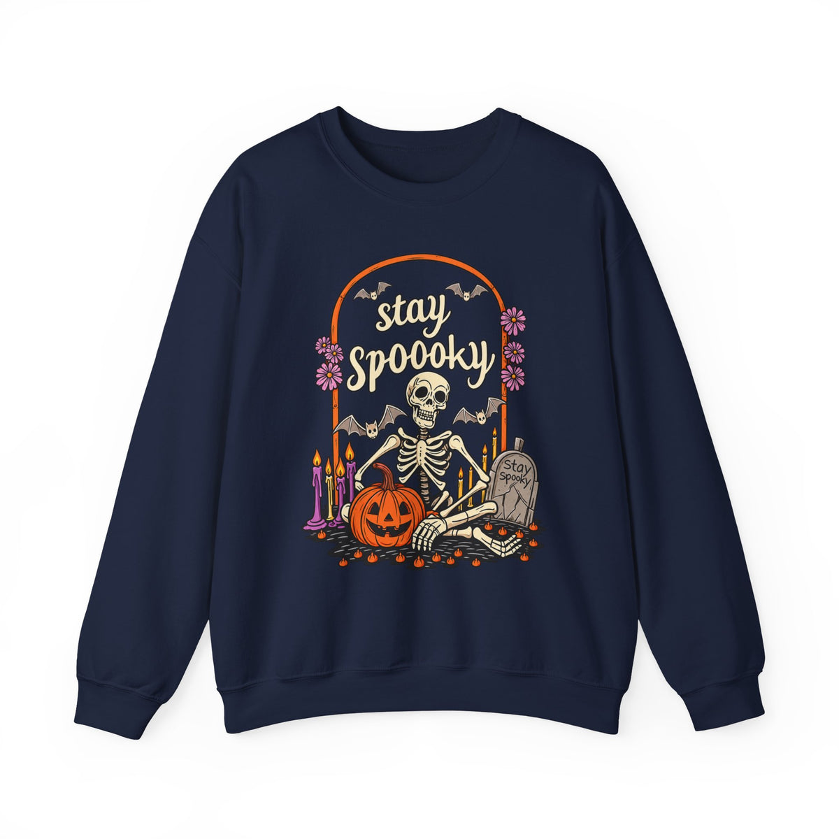 Stay Spooky Skeleton Cemetery Sweatshirt | Halloween Pumpkin Tombstone Design