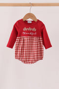 Maroon Thankful Leaves Embroidered Gingham Bubble