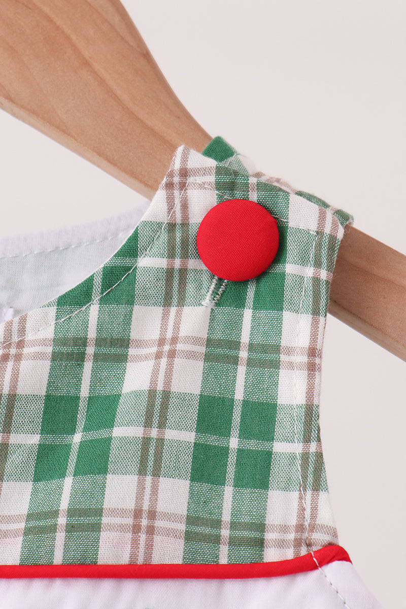 Green Christmas Tree Truck Embroidery Plaid Jonjon