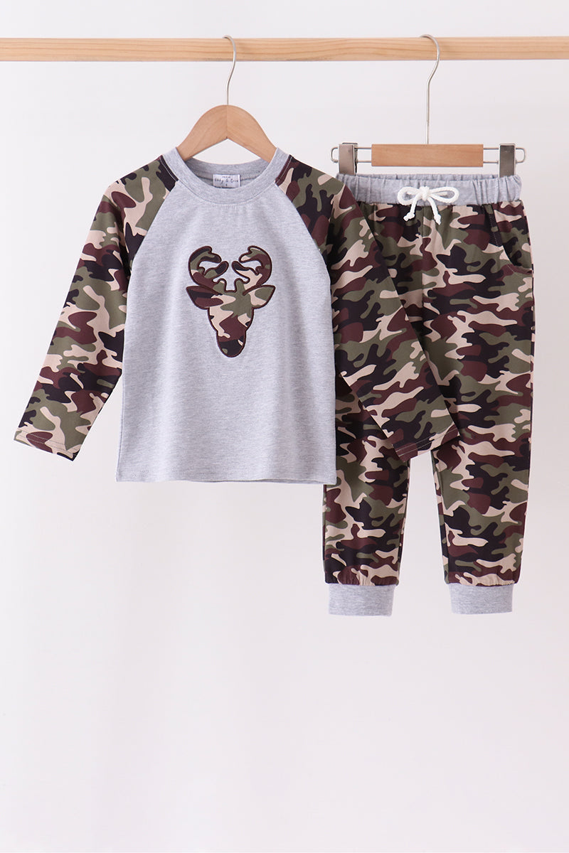 Camouflage Deer Embroidery Pants Set