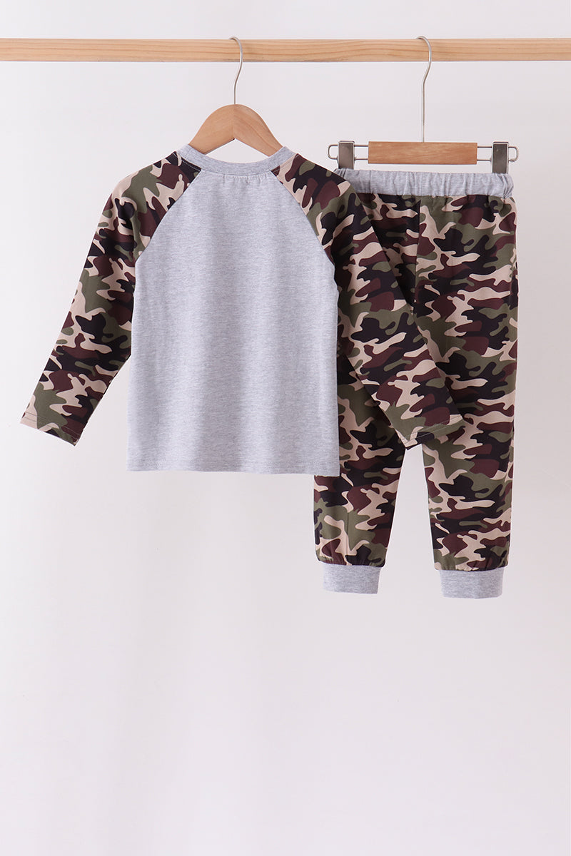 Camouflage Deer Embroidery Pants Set